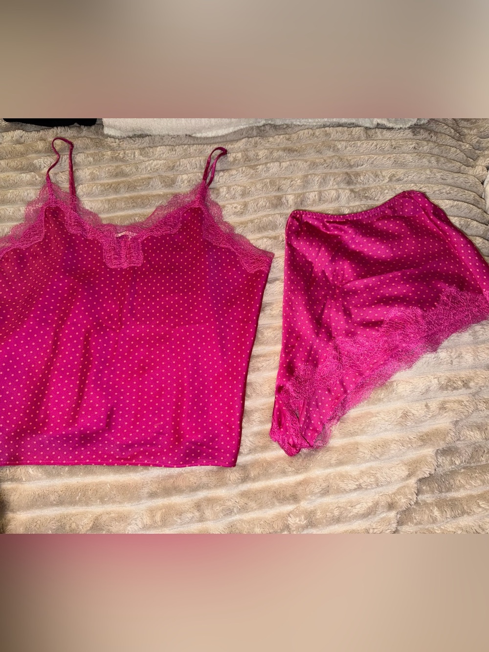 Lace Trim Satin Camisole & Brief Set - Hot Pink Victoria’s Secret size large